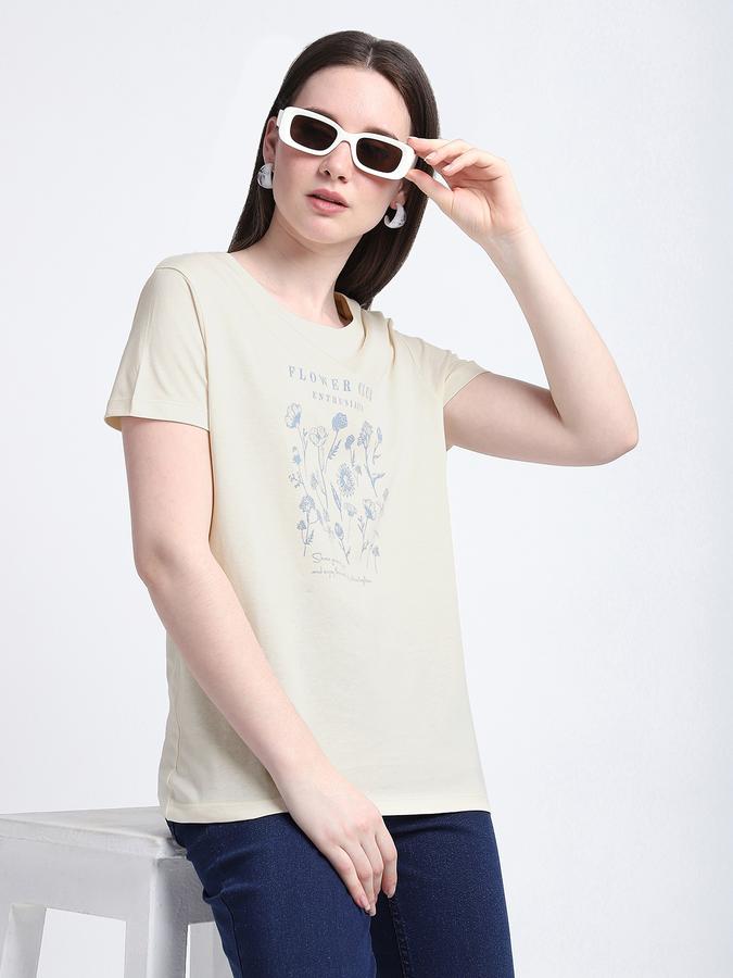 Women Cotton Regular Fit Crew Neck Graphic T-shirt