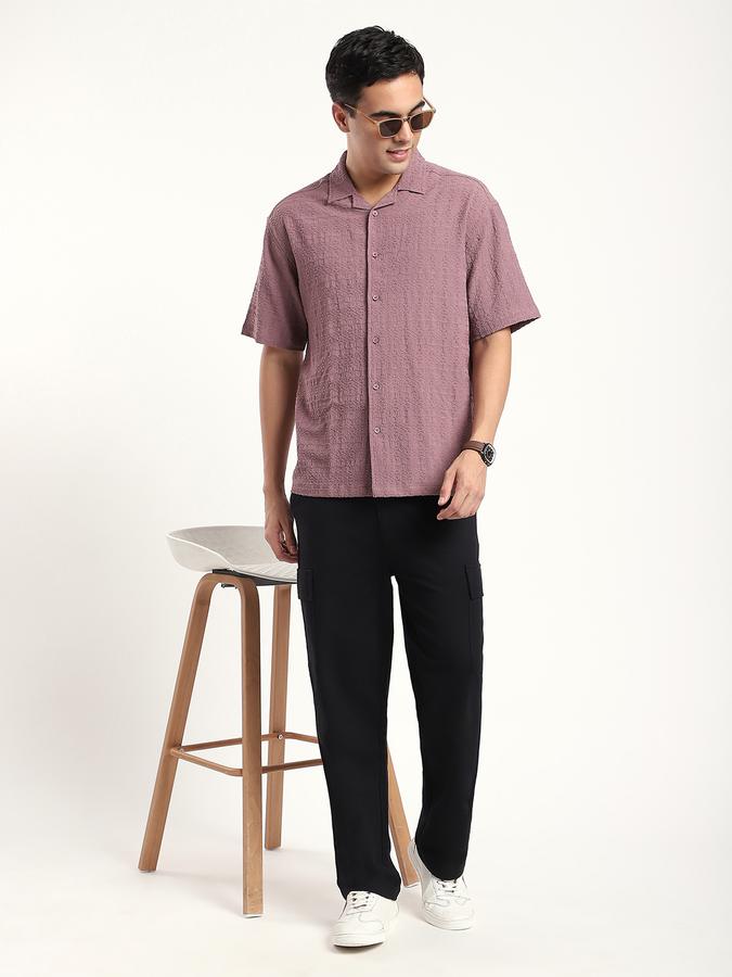 Men Polyester Relaxed Fit Cuban Collar Textured Shirt