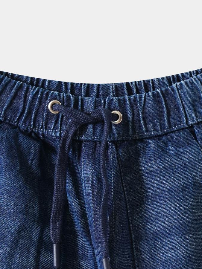 Boys Cotton Blend Regular Fit Drawstring Waist Jogger Cuff Jeans