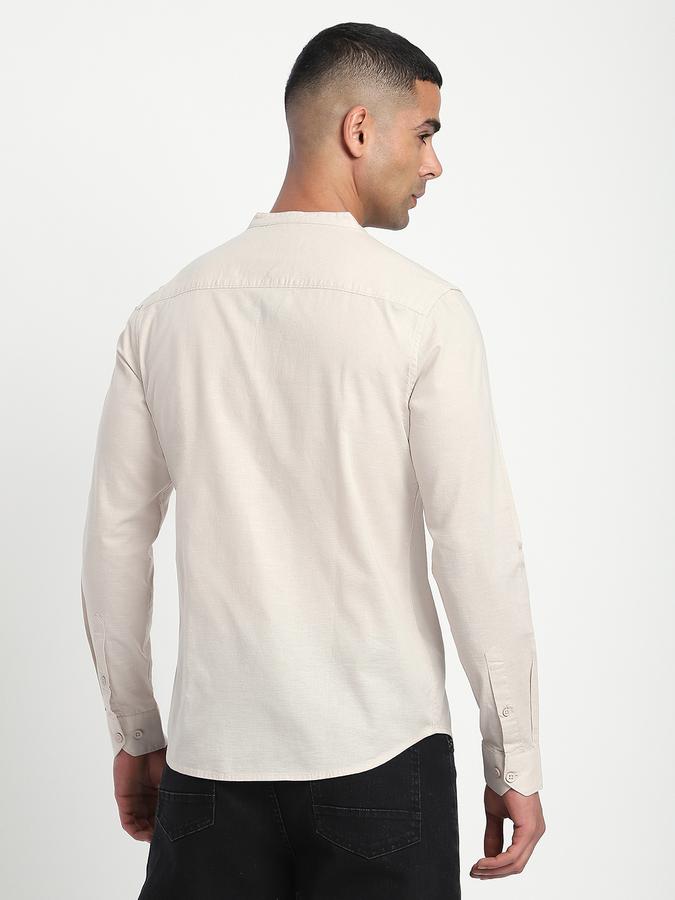 Men Cotton Slim Fit Mandarin Collar Solid Shirt