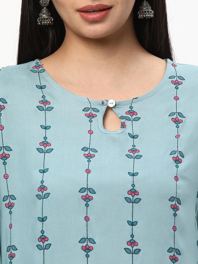 Women Rayon Regular Fit Keyhole Neck Printed Kurta