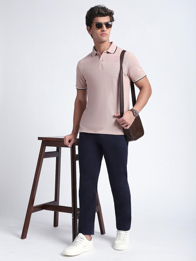 Men Cotton Blend Slim Fit Polo Neck Solid T-shirt