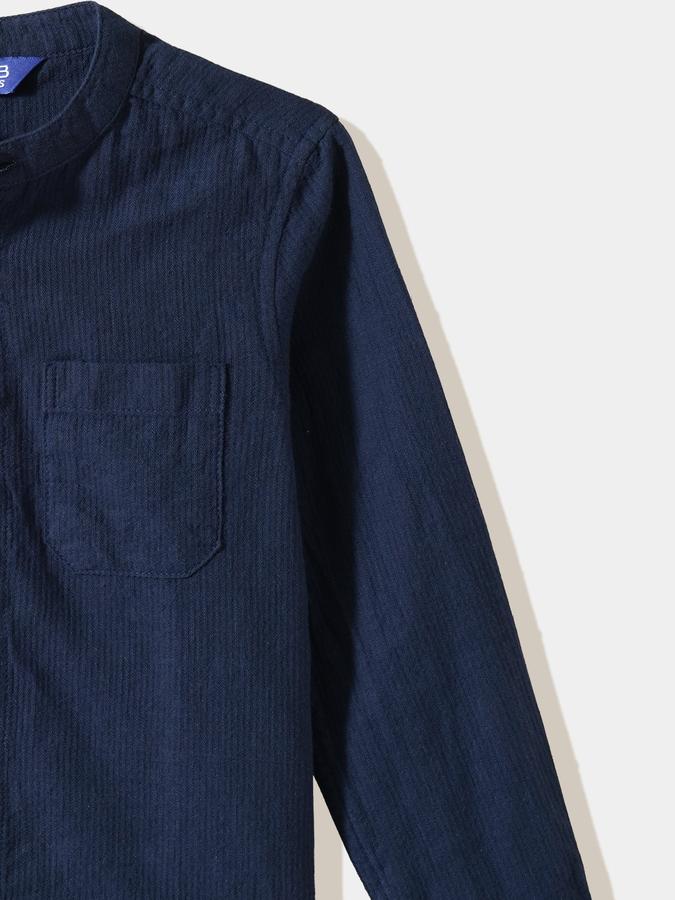 Boys Linen Blend Regular Fit Long Sleeve Mandarin Collar Shirt