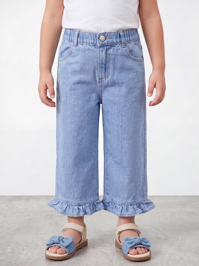 R&B Girls Blue Regular Fit Solid Mid-Rise Cotton Jeans