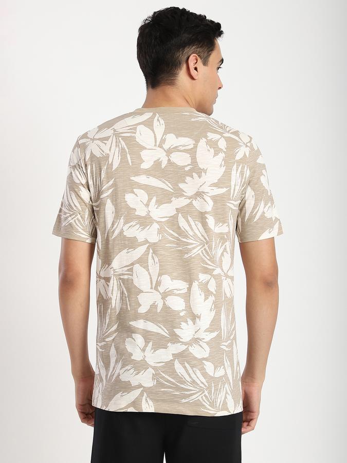 Men Cotton Regular Fit Crew Neck Tropical Print T-shirt