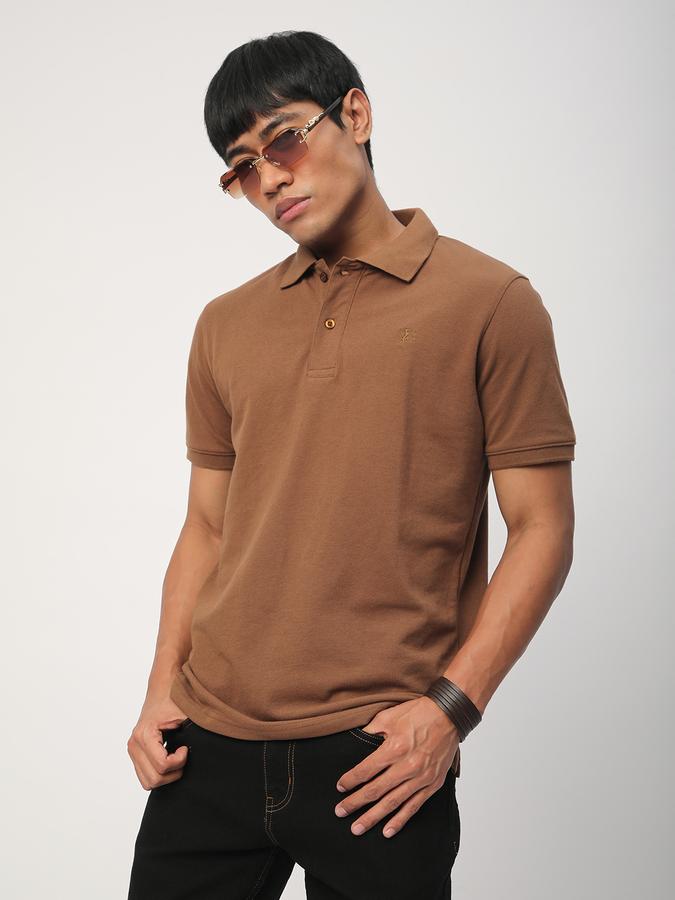 Men Cotton Blend Regular Fit Polo Neck Solid T-shirt