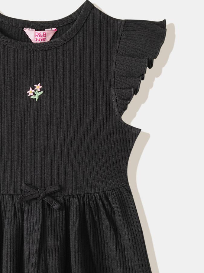 Girls Cotton Regular Fit Round Neck Ruffled Dress