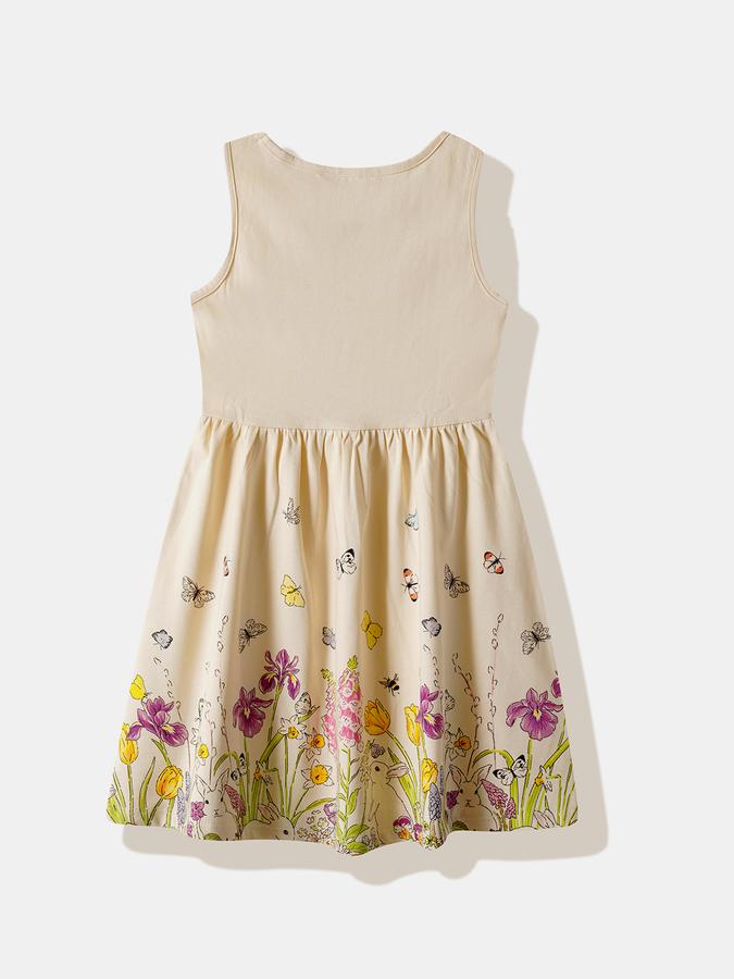 Girls Cotton Regular Fit Round Neck Ruffled Dress
