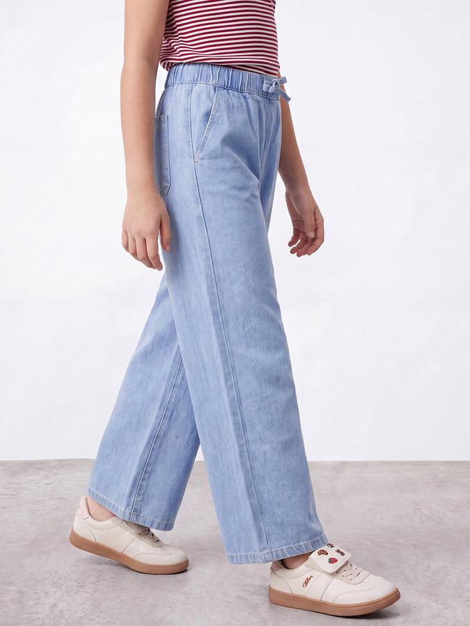 R&B Girls Blue Solid Wide Leg High Rise Jeans