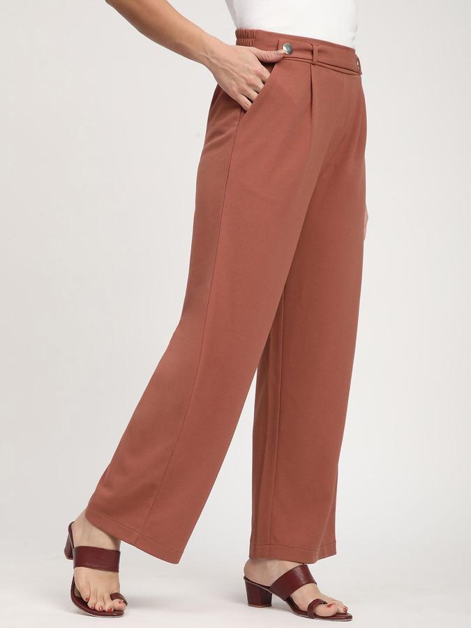 R&B Women Dark Brown Solid Flared Trousers