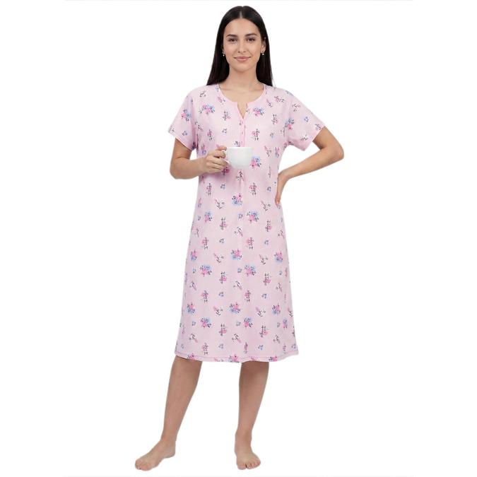 R&B Pink Floral Printed Women Pure Cotton Nightdress