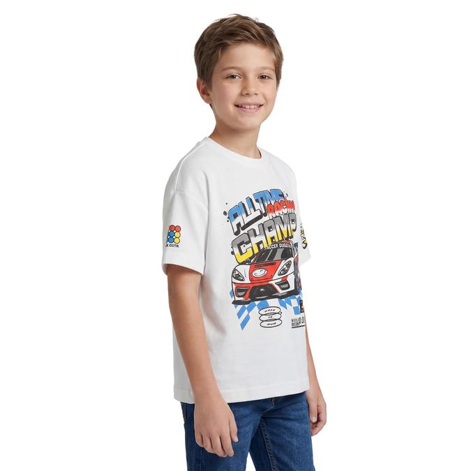 R&B Boy White Cotton Printed Round Neck T-Shirt