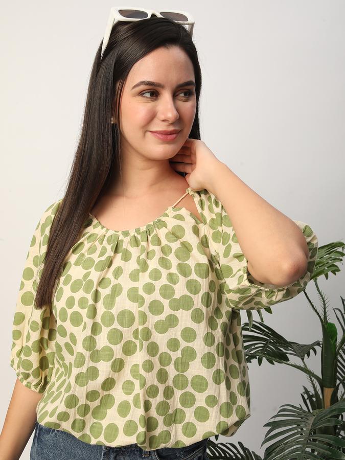 Women Cotton Relaxed Fit Round Neck Printed Ethnic Top