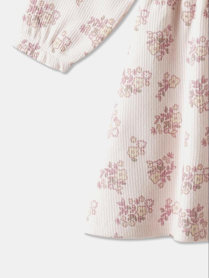 R&B Pink Floral Printed Girls Long Sleeves Dress