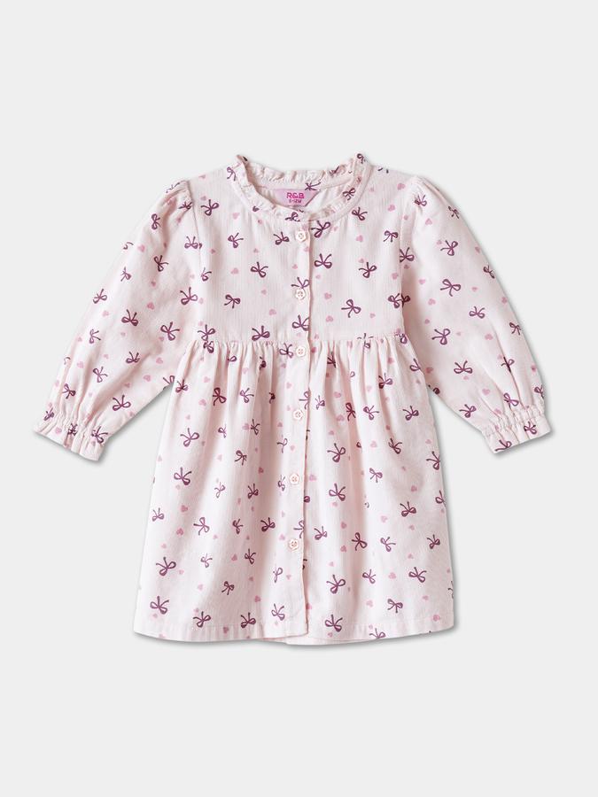 Girls Cotton A Line Ruffled Neck Printed Dress