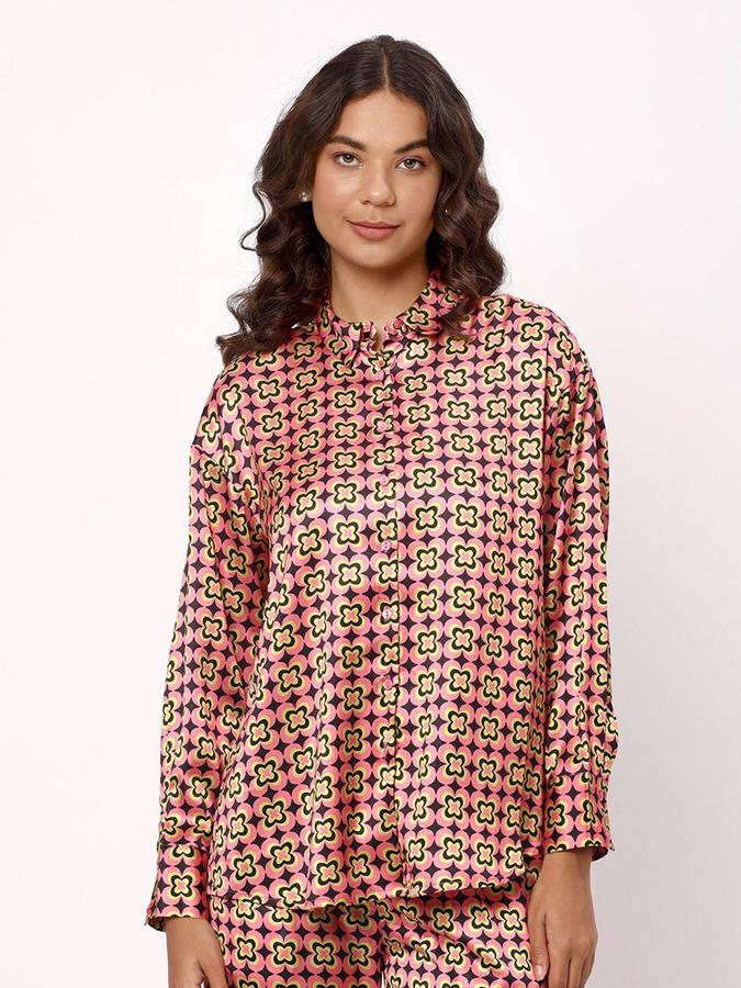 R&B Women Pink Printed Long Sleeves Shirt 