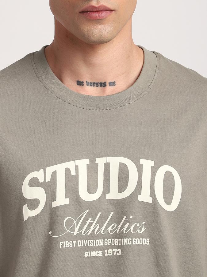 Men Cotton Relaxed Fit Crew Neck Typographic T-shirt