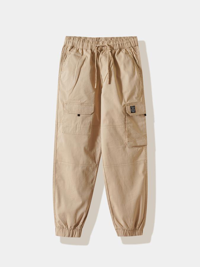 Boys Twill Tapered Drawstring Waist Cuffed Trousers