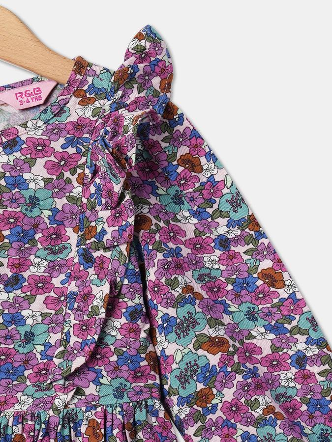 Girls Viscose A-Line Round Neck Floral Dress