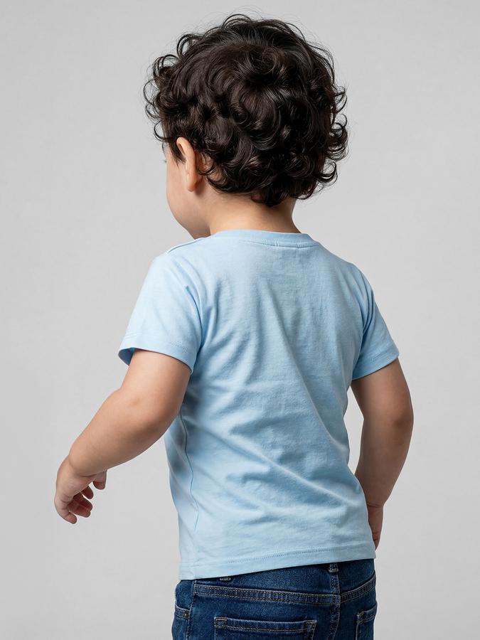 R&B Blue Graphic Print Boys Round Neck Regular Fit Short Sleeves T-Shirt 