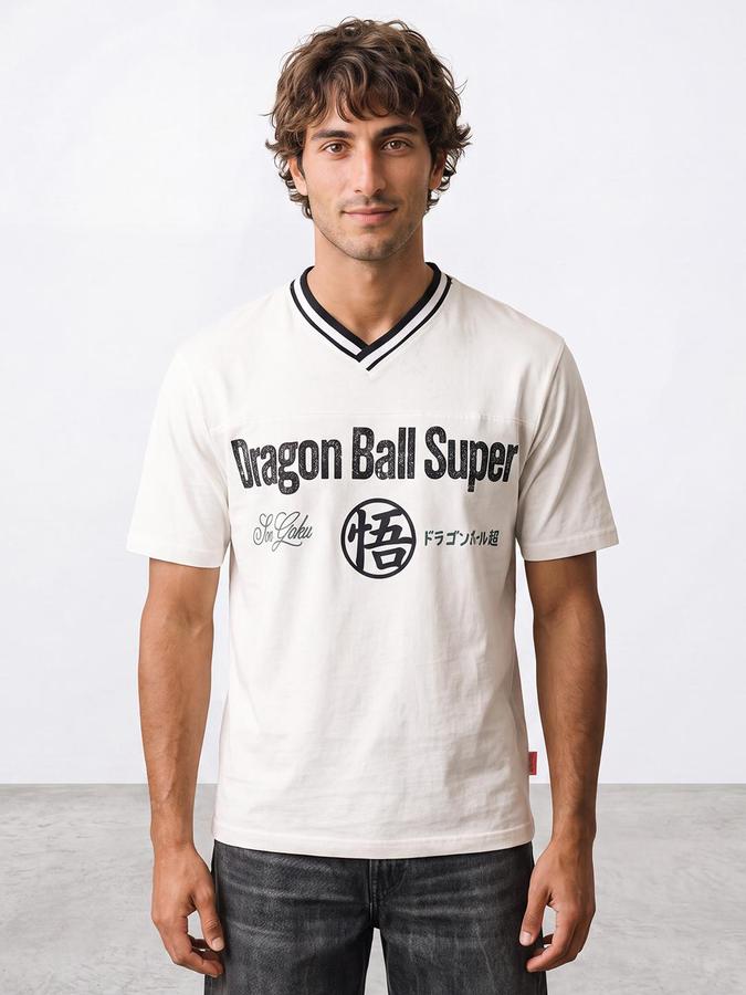 R&B Men Ivory Short Sleeve V Neck Typography Print T-Shirt