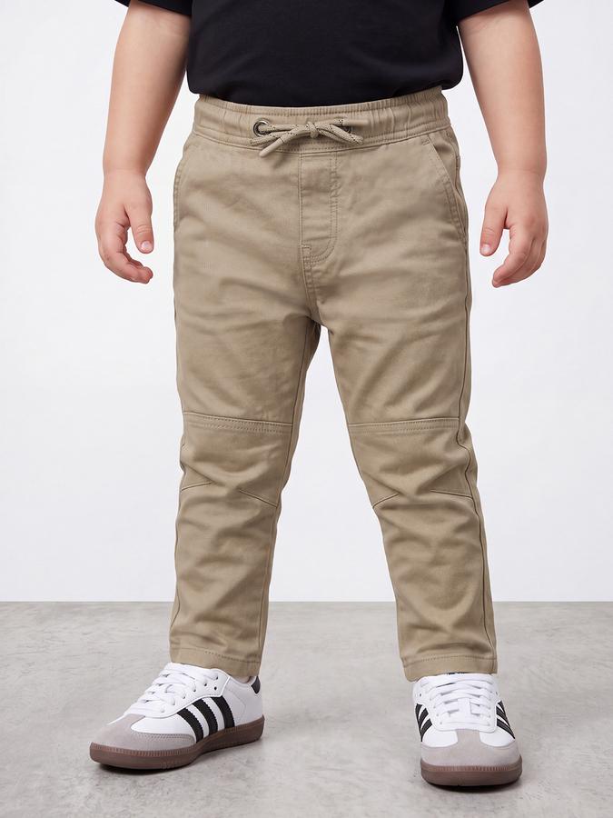 R&B Boys Beige Solid Regular Fit Mid Rise Trousers