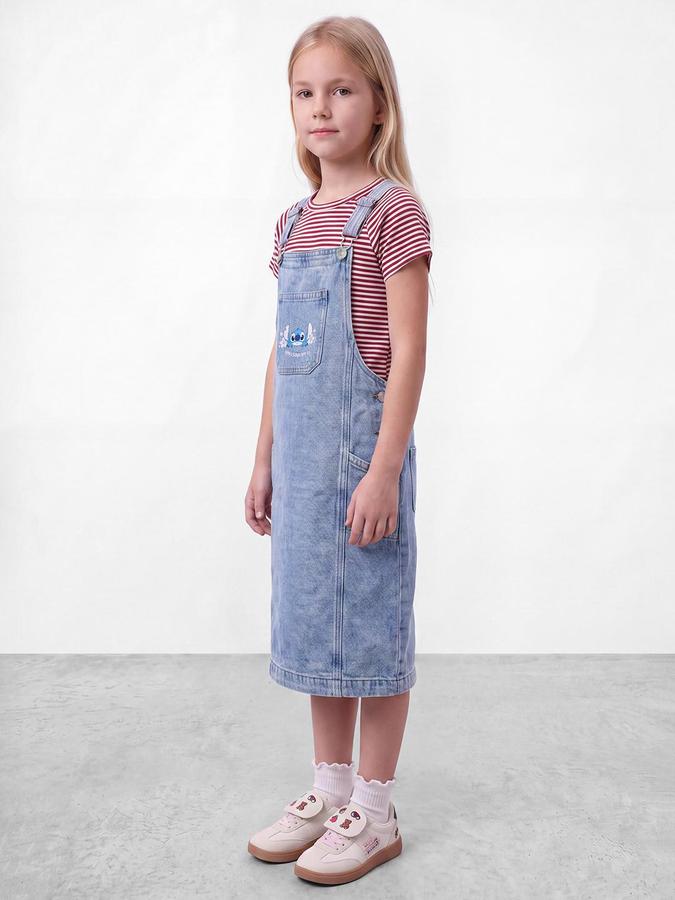 R&B Girls Blue Lilo & Stitch Graphic Print Three-Fourth Dungarees