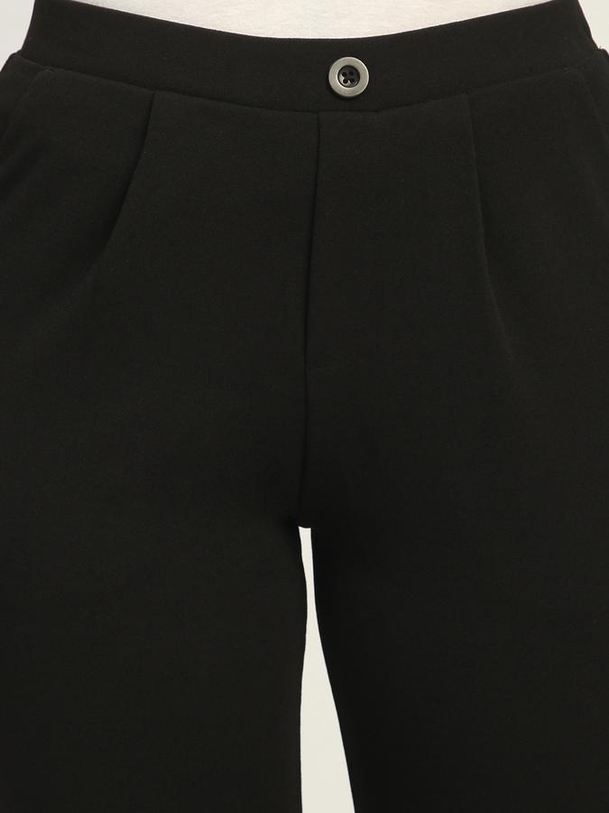 Men Polyester Relaxed Fit Pleated Cuffed Solid Trousers