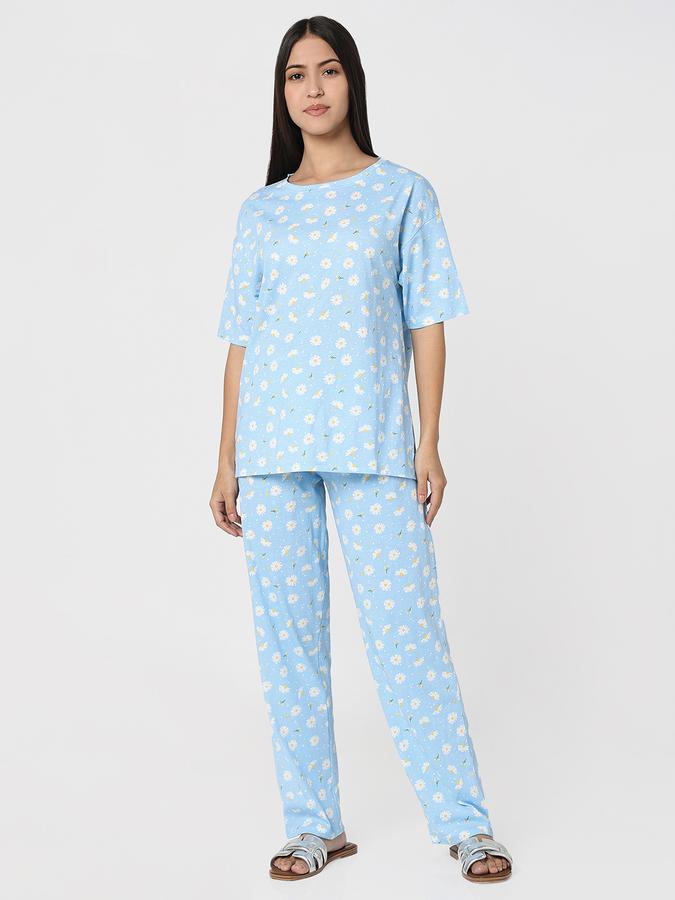 R&B Women Aqua Floral Print Pyjama Set