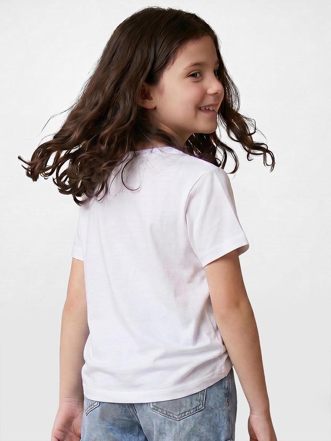 R&B White Girls Printed Short Sleeves Tshirt