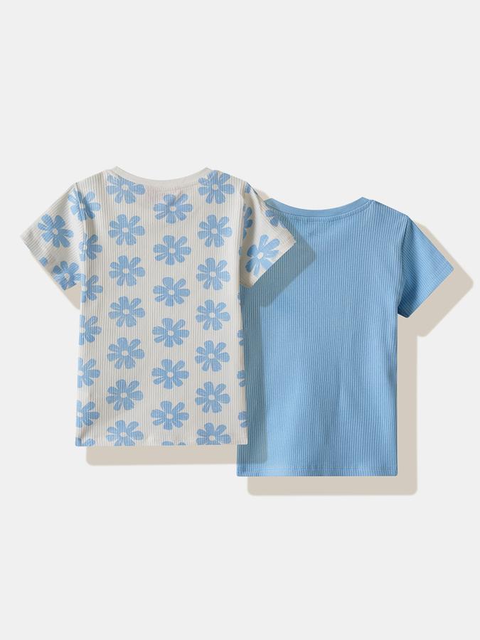 Girls Cotton Blend Regular Fit Crew Neck Floral T-shirt