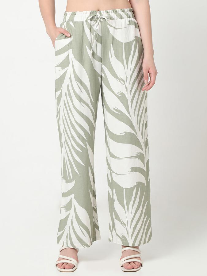 Women Poly Blend Wide Leg Mid Rise Printed Trousers