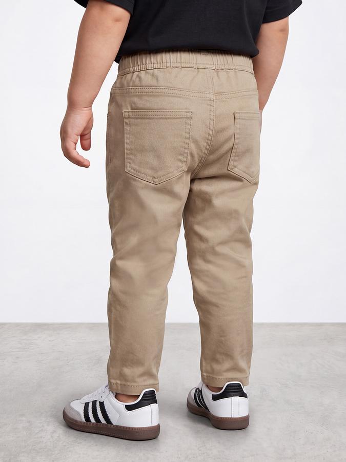 R&B Boys Beige Solid Regular Fit Mid Rise Trousers