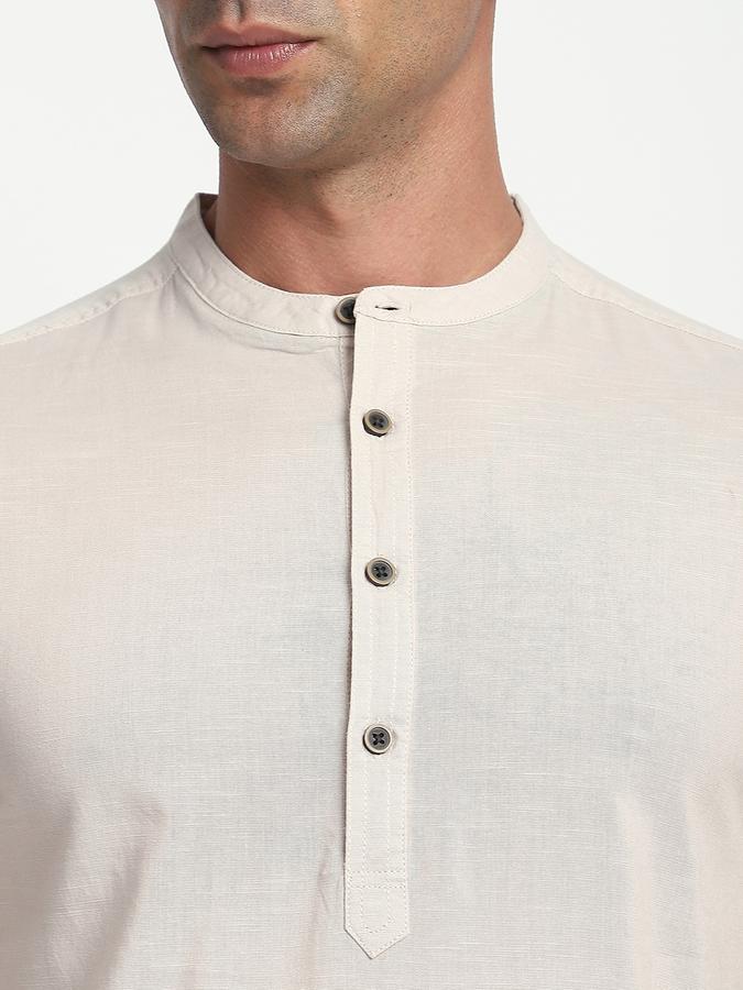 Men Cotton Slim Fit Mandarin Collar Solid Shirt