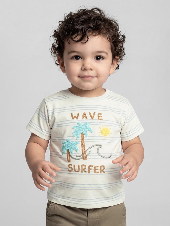 R&B White Graphic Print Boys Round Neck Regular Fit Short Sleeves T-Shirt 