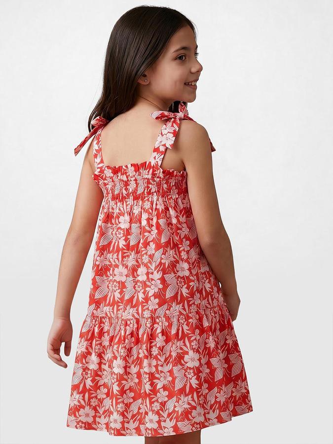 R&B Red Cotton Printed Girls Dresses