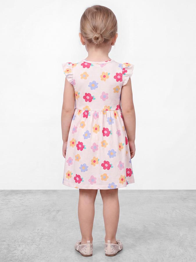 R&B Girls Cream Flutter Sleeves Floral Print Knee Length Dress