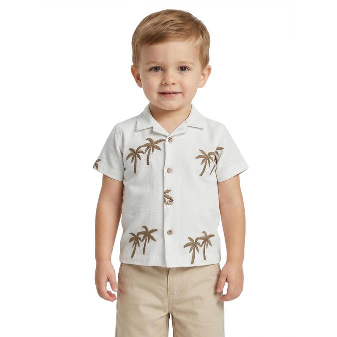 R&B Beige Printed Boys Cuban Collar Short Sleeves Shirt 