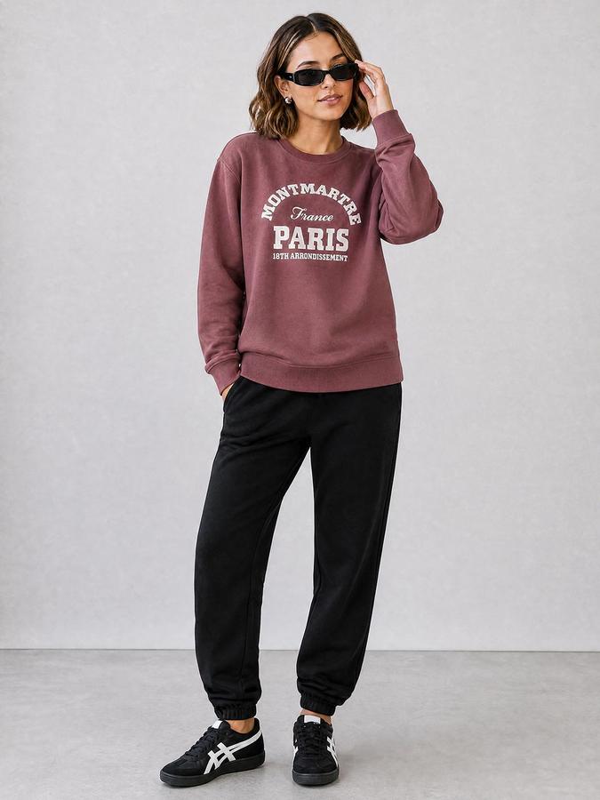 R&B Women Dusty Rose Varsity Typography Round Neck Long Sleeves Relaxed Fit Sweatshirt