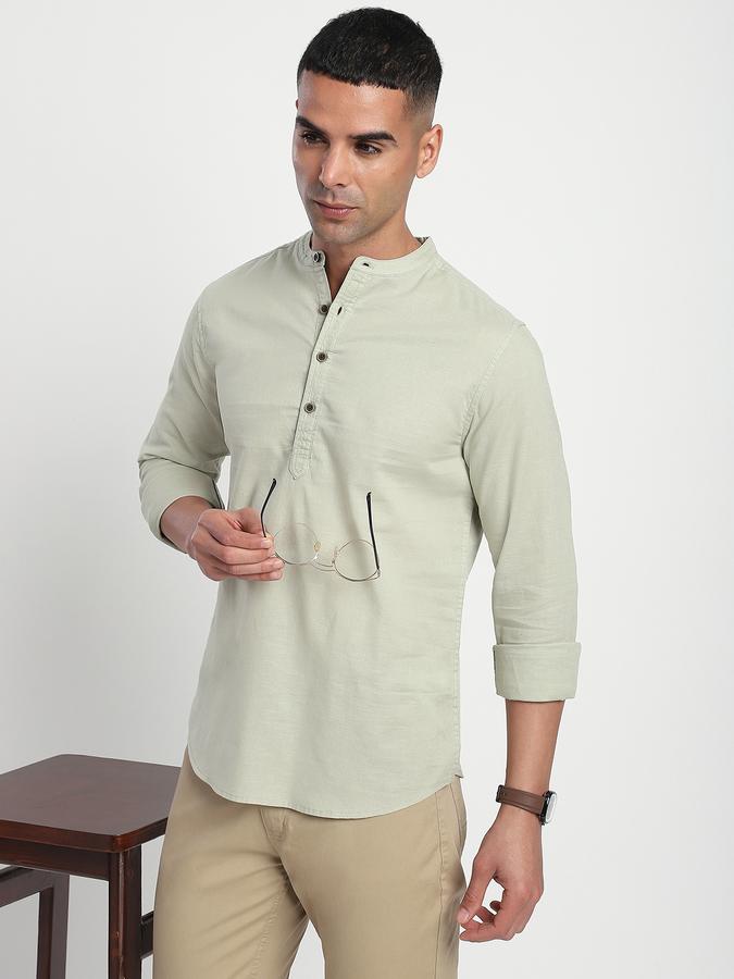 Men Cotton Slim Fit Mandarin Collar Solid Shirt