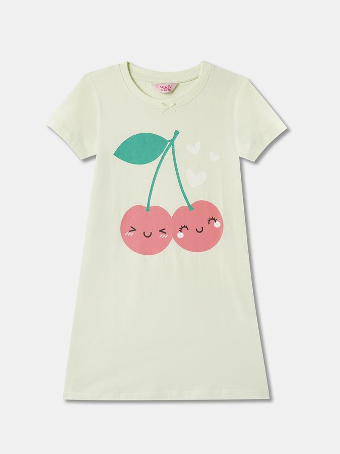 Girls Cotton Graphic Print Round Neck Short Sleeves Sleepwear Set