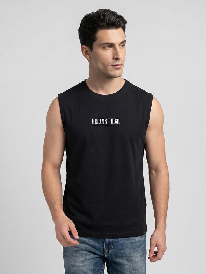 R&B Charcoal Typography Men Round Neck Regular Fit Short Sleeves T-Shirt 