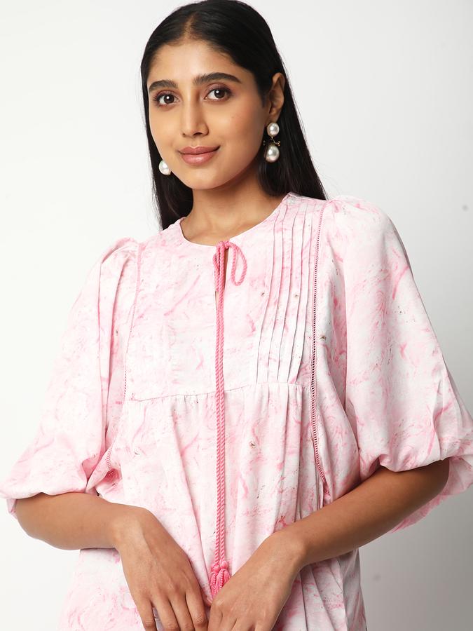 Women Cotton Regular Fit Tie Up Neck Printed Kurta