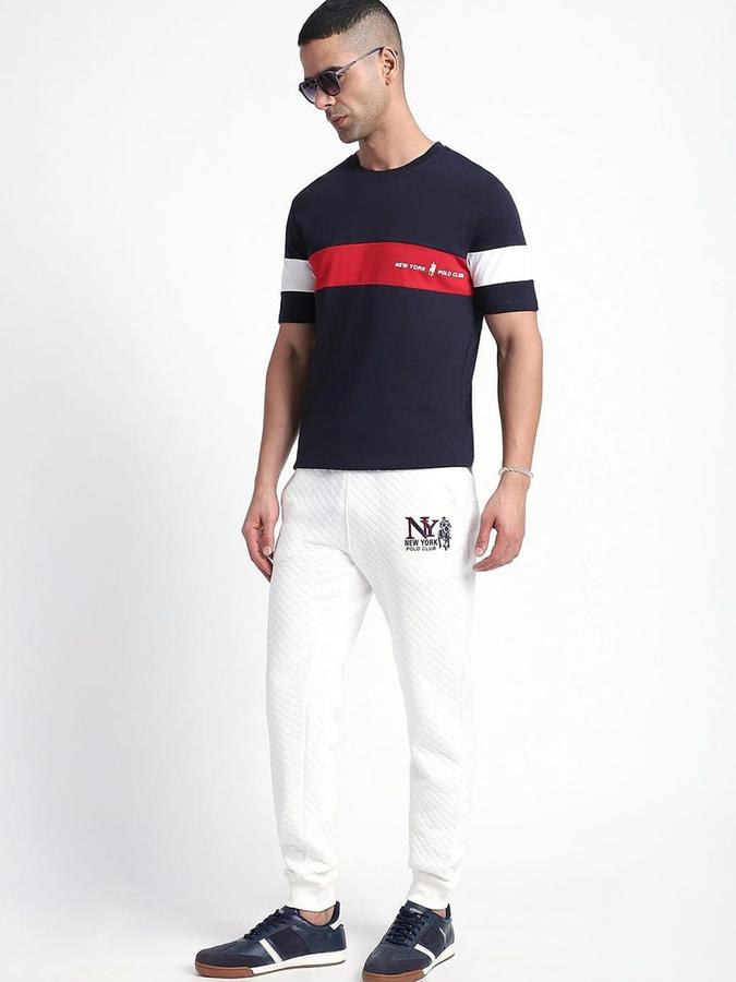 R&B Men Cream Self Design Straight Fit Trousers