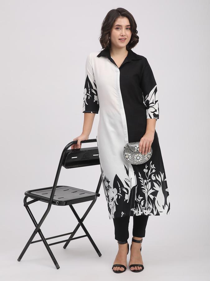 Women Rayon Regular Fit Shirt Collar Printed Kurta
