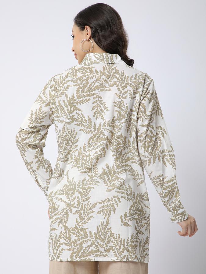 R&B Women Grey Leaf Print Oversized Shirt