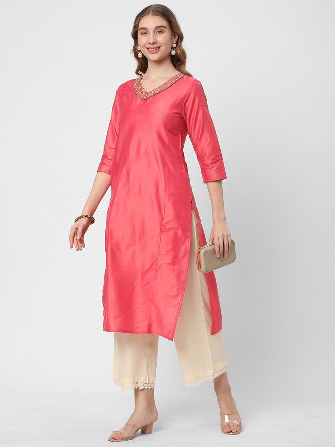 Women V-Neck Straight Kurta  image number 1