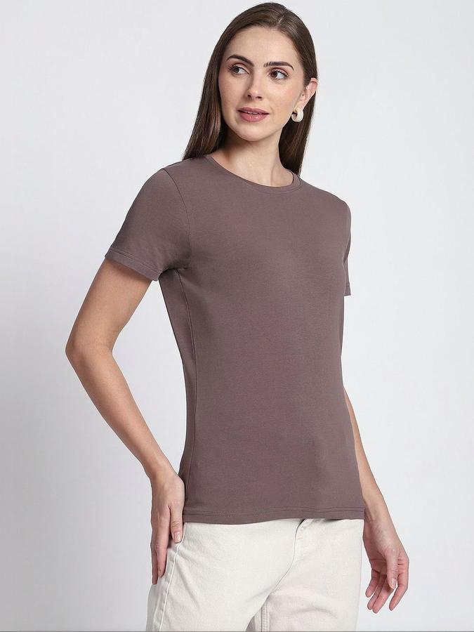 R&B Womens Mauve Solid Round Neck Short Sleeves T-shirt