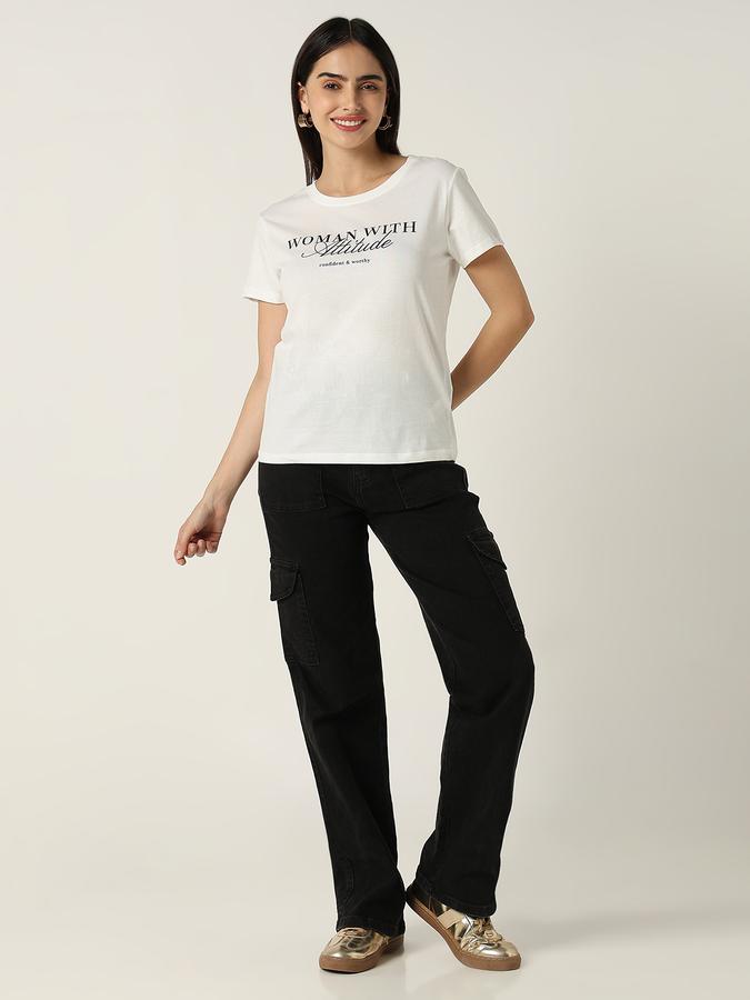 Women Cotton Slim Fit Crew Neck Graphic T-shirt