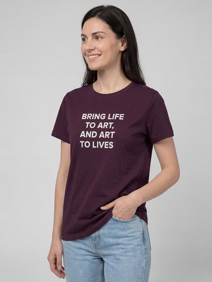 R&B Burgundy Graphic Print Women Round Neck Regular Fit Short Sleeves T-Shirt 